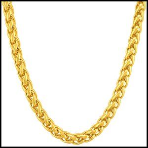 Gold Plated Weave Chain Necklace Elegant Minimal Classic Unisex Jewelry